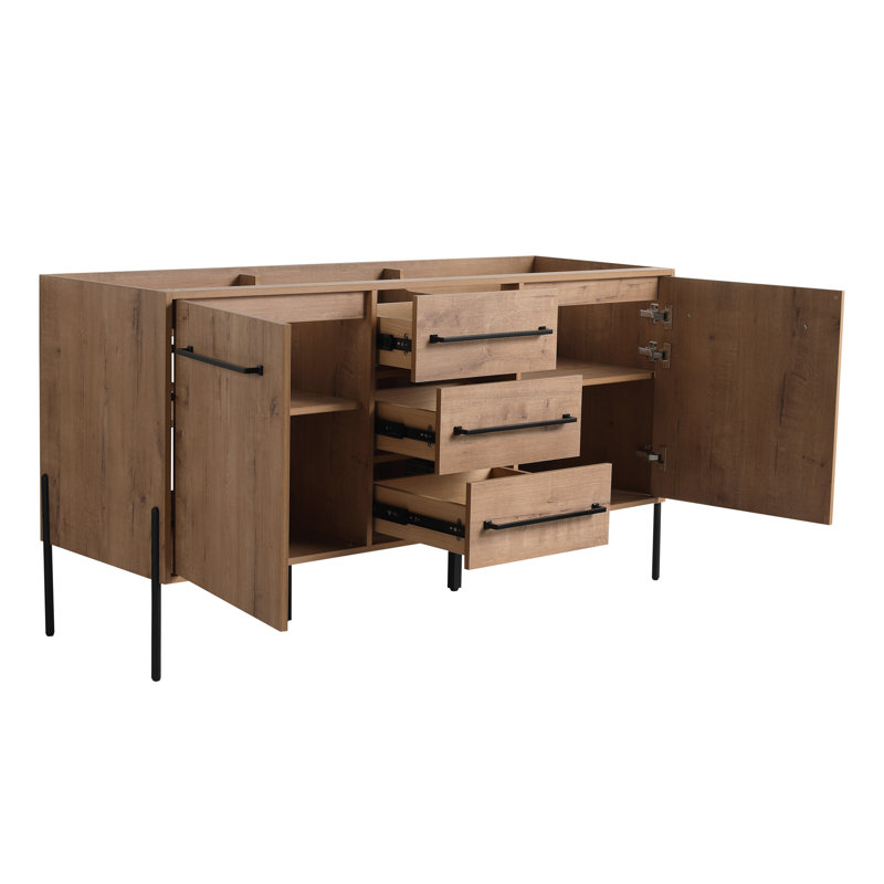 Meuble-lavabo autoportant 60 po, 2 portes d'armoire à fermeture douce et 3 tiroirs ((KD-PACKING) - meuble-lavabo seulement
