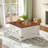 Coffee Table, Multi-Functional Lifting Dining Table Coffee Table, Wood Square Center Table With Hidden Compartments For Living Room Office Reception Room, Vintage White-1295189807