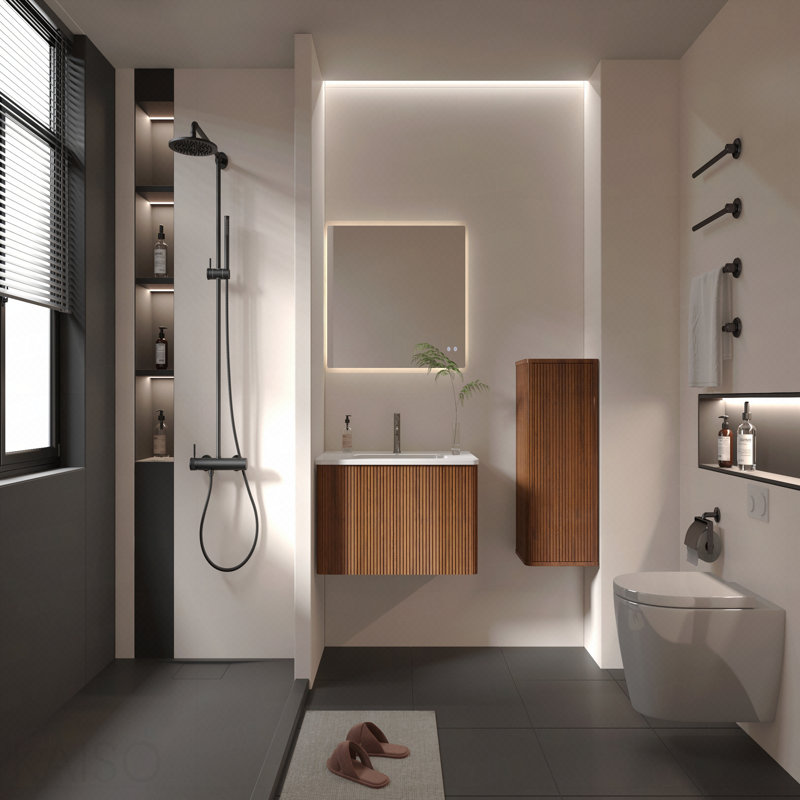Bathroom Floating Side Cabinet, Wall-Mounted Storage Cabinet, Brown