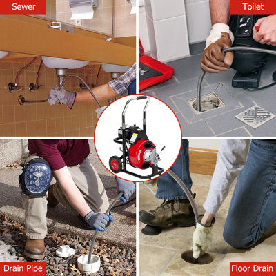 Machine à nettoyer les drains électrique - Tarière 75 pi x 3/8 po avec moteur 250 W, couloir d'égout à alimentation automatique