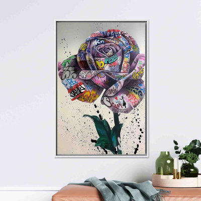 Canvas Print: Banksy Rose Graffiti Art - Modern Wall Decor,1P WhiteFramedCanvas