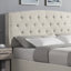 Lit tapissier à oreilles capitonné en tissu avec garniture cloutée, beige-1503764033