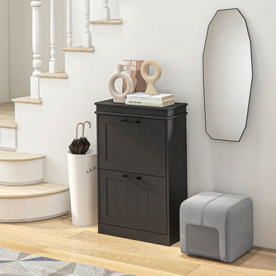 Narrow Entryway Shoe Cabinet - 2 Flip Drawers & Adjustable Shelves, Holds 10 Pairs of Shoes