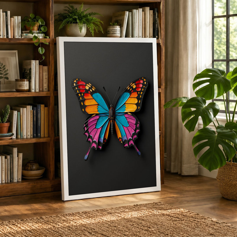 Jewelled Butterfly Geometric 1 Piece Wrapped Canvas Wall Art, 36x24 - 91.4 x 61.0 cm, Taupe Border