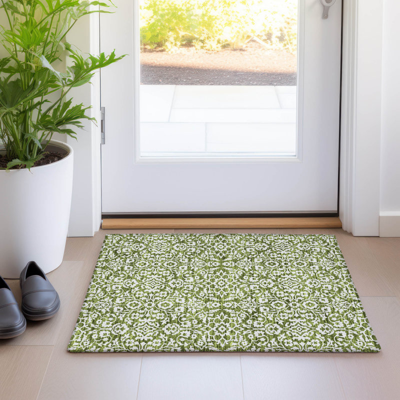 Premium Machine Washable Prisco Olive Rug, Rectangle 1'8" x 2'6"