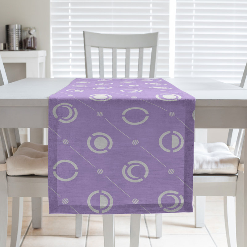 Classic Moon Phases Table Runner, 16" x 72", Light Purple/Snow White