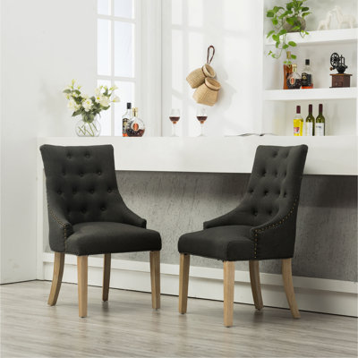 Ensemble de 2 chaises à oreilles capitonnées à oreilles en bois massif avec têtes de clou