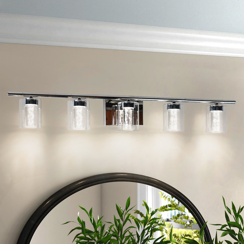Éclairage de salle de bain à intensité variable à 5 lumières DEL Wobna, Nickel brossé, 5