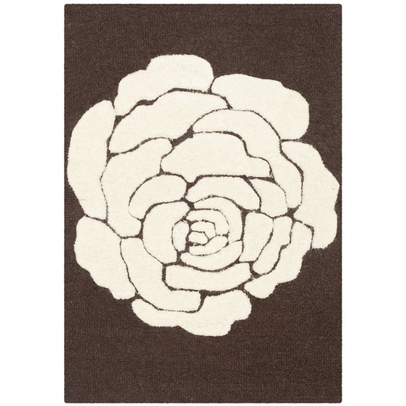Tapis brun / ivoire en laine touffeté à la main Cannen, Rectangulaire 3 pi x 5 pi