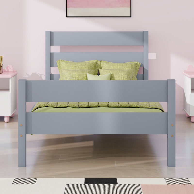 Lit en bois avec tête et pied de lit, Gris