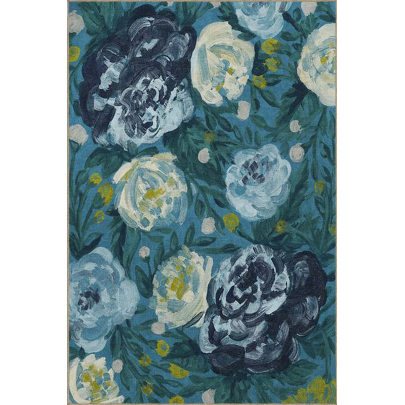 Tapis décoratif lavable à motif Blue Rose, Rond 4 pi