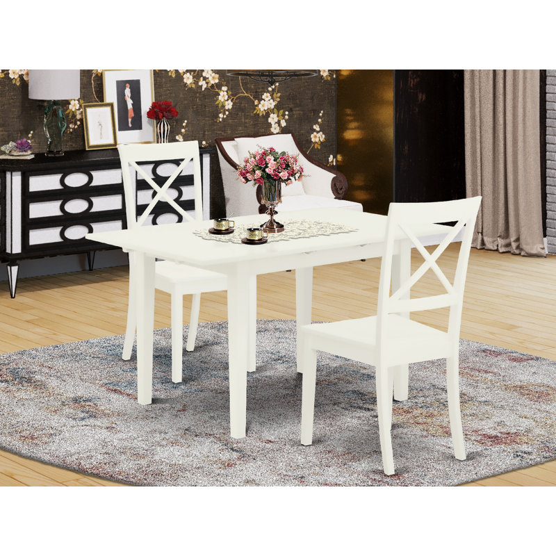 Ensemble de salle à manger Mcardle, Lin blanc, 3 pièces: table, 2 chaises