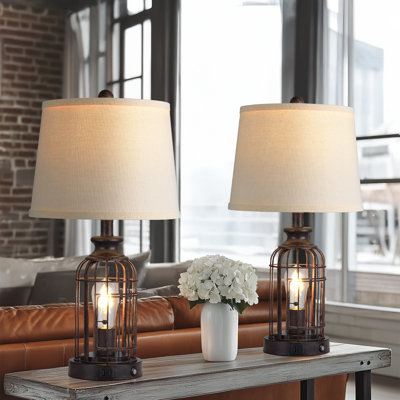 Jeadon Metal Bird Cage, 3 Way Dimmable, Night Light Table Lamps with USB Port