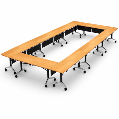 16 Person Fold-up Training Tables, Extra Long for Seminars and Conferences with Thick Tops, Beech color, Fold-Up Legs & Integrated Power Boxes