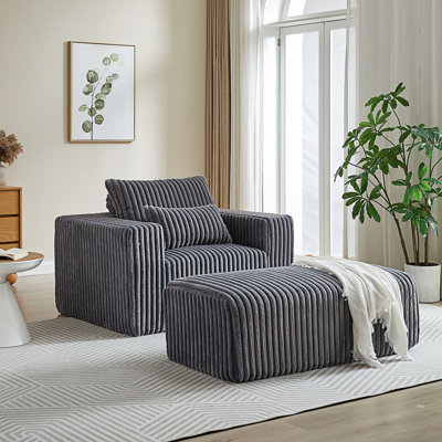 Canapé désossé contemporain avec repose-pieds amovible, méridienne et fauteuil