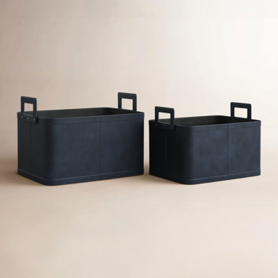 Handmade Genuine Leather Storage Bin Set