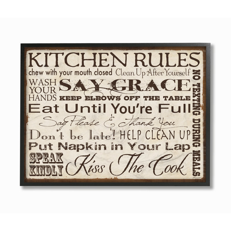 Ehme " Kitchen Rules ", Midnight Black Framed Giclee, 11" H x 14" W x 1.5" D