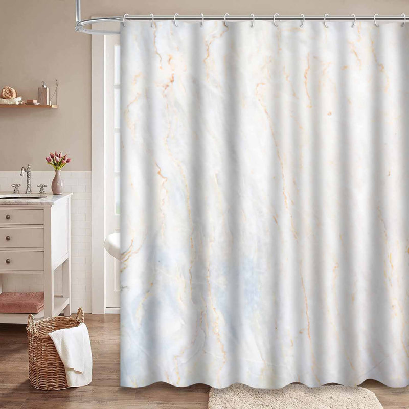 Rideau de douche en marbre blanc à surface en marbre avec 12 crochets, 72" L x 72" W