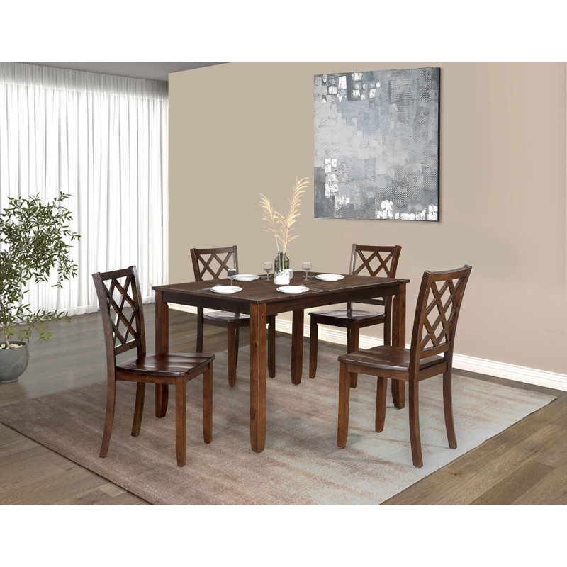 Transitional Style 5Pc Dining Table Set 1X Table & 4X Chairs Rectangle Dining Table Diamond Pattern Chairs Back Dark Cherry Finish