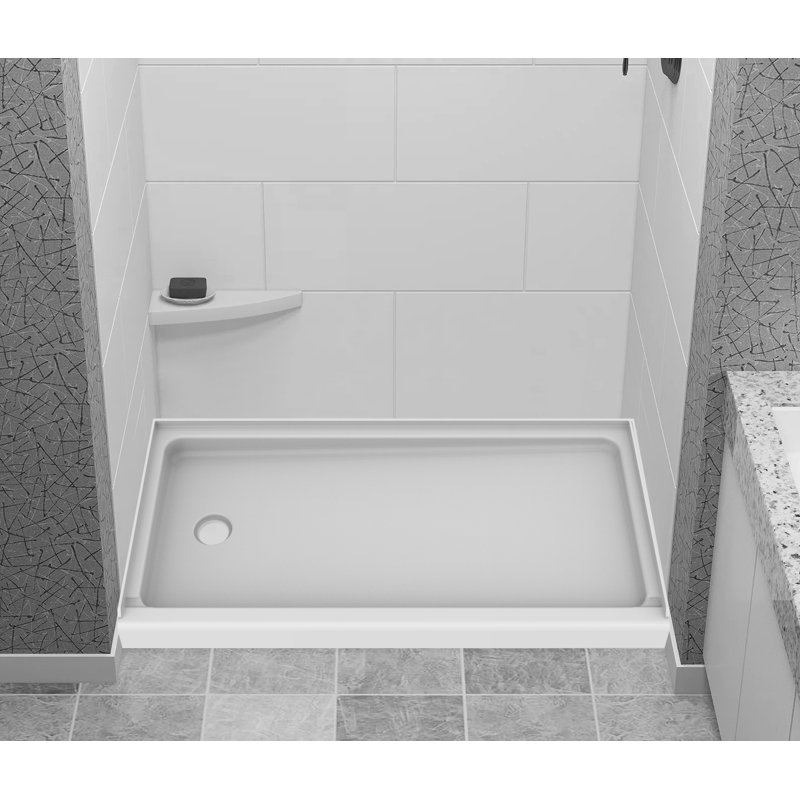 Base de douche en acrylique, blanche 60 po x 32 po x 3,5 po, Gauche