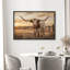 «Rustic Longhorn Cow in Golden Sunset Farm Field With Western Ranch Charm», reproduction d'art sur toile encadrée-131400933-131400934