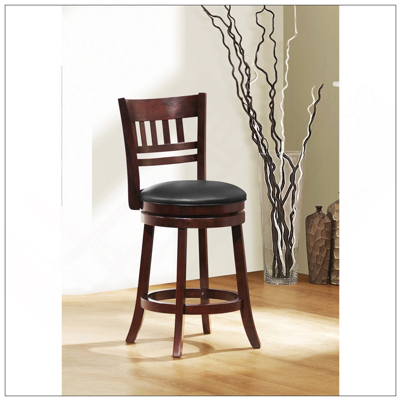 Chaise pivotante à hauteur de comptoir pivotante à 360 degrés avec finition cerisier foncé, bois massif, repose-pieds confortable et revêtement en similicuir durable