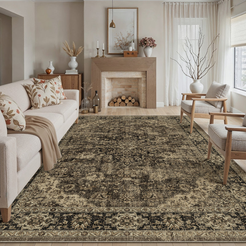 Auraloom Vintage Persian Rug with Non-Slip Backing, Rectangle 9' x 12', Brown