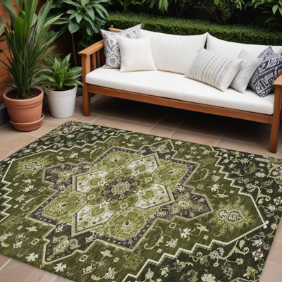 Tapis vert olive oriental lavable 10 po x 14 po