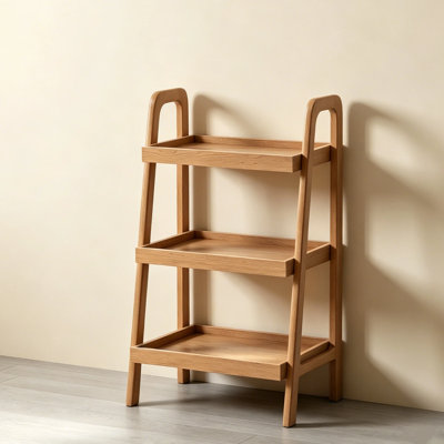 25.6"W Solid Oak Modern Leaning Ladder Shelf