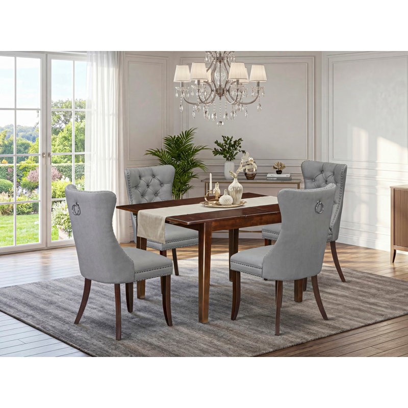 Ensemble de table de salle à manger 5 pièces comprenant une table rectangulaire en bois avec rallonge amovible et 4 chaises, acajou