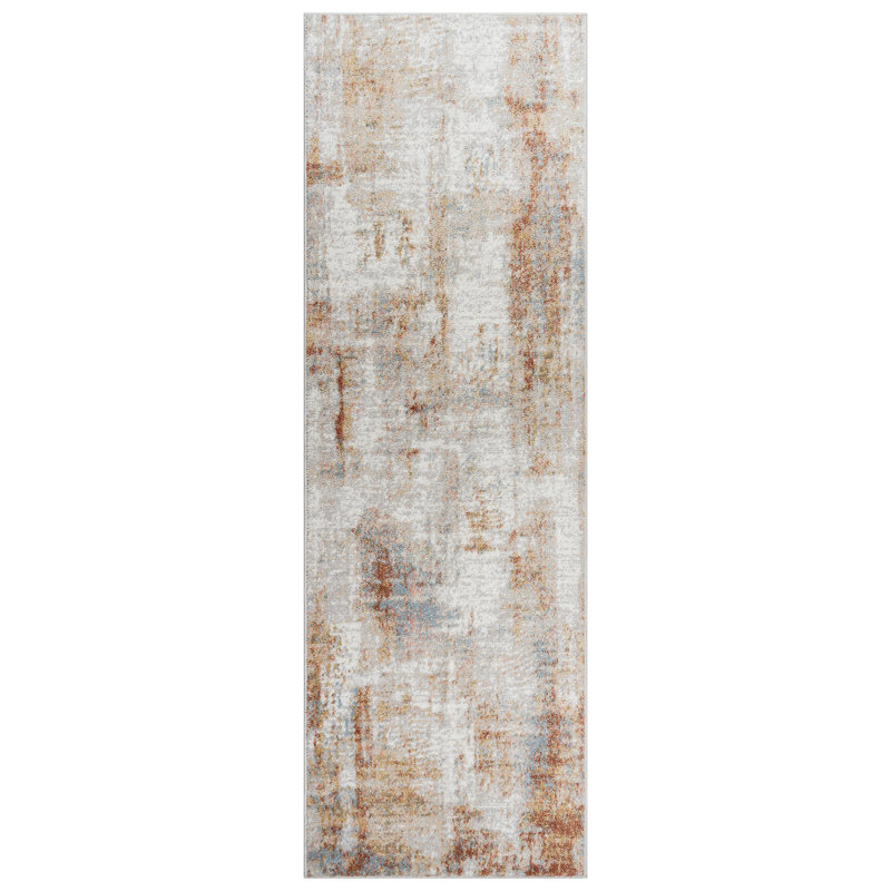 Gretchen Cheema Modern Abstract Orange Gray Ivory Livingroom Dining Bedroom Polypropylene Indoor Area Rug, Runner 2'2" x 6"