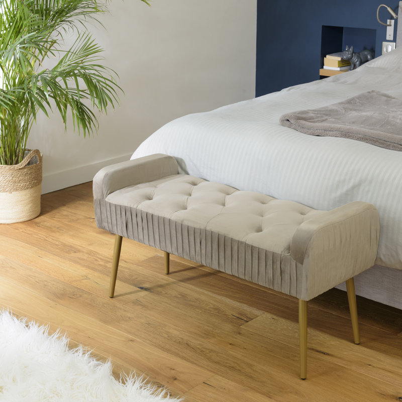 Runnells Velvet Upholstered Bench, Grey