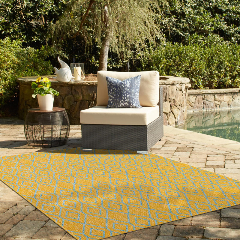 Tapis intérieur / extérieur Turks and Caicos, Rectangle 2 pi x 3 pi 1 po, Bleu/jaune