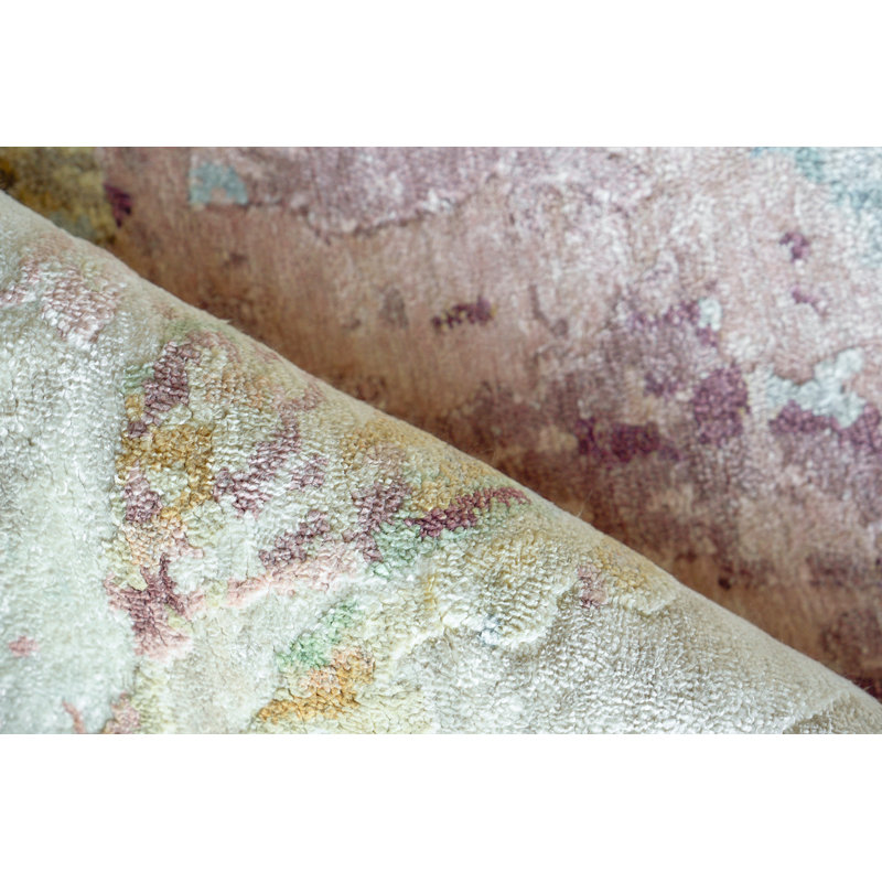 Exquisite Rugs Floor Art Hand-Knotted Bamboo Silk Silver/Blush Area Rug, Rectangle 9' x 12'