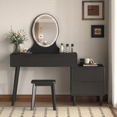 Makeup Vanity Table With Led Lights Mirror 3 Brightness Levels Dresser Table by Corrigan Studio