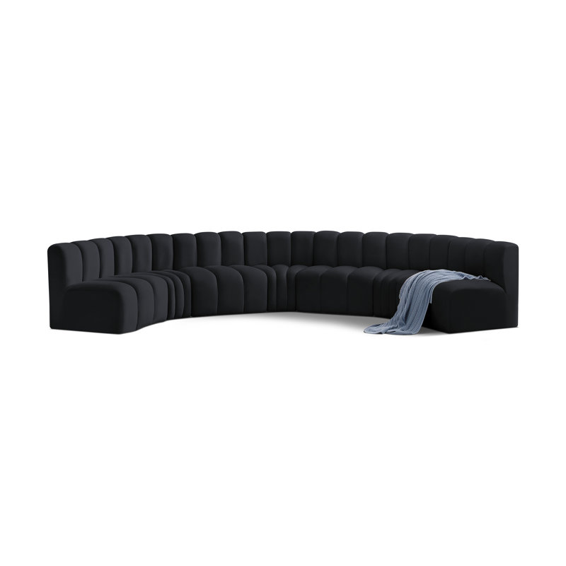 Hisa Upholstered Curved Sectional Reversible, Black Velvet
