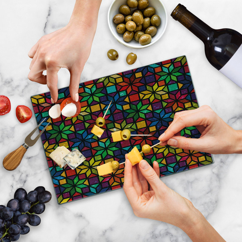 Ambesonne Geometric Tempered Glass Cutting Board Window Glass Pattern Multicolor