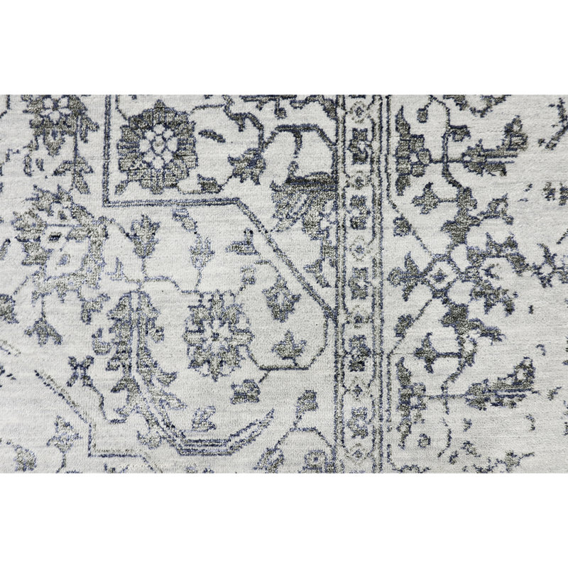 Tapis argenté et noir noué à la main de haute qualité, Rectangle 8 pi x 10 pi