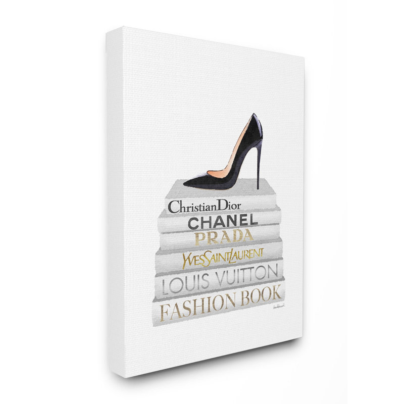 «Fashion Designer Shoes Bookstack White Gold», impression, Toile tendue, H 48 po x l 36 po