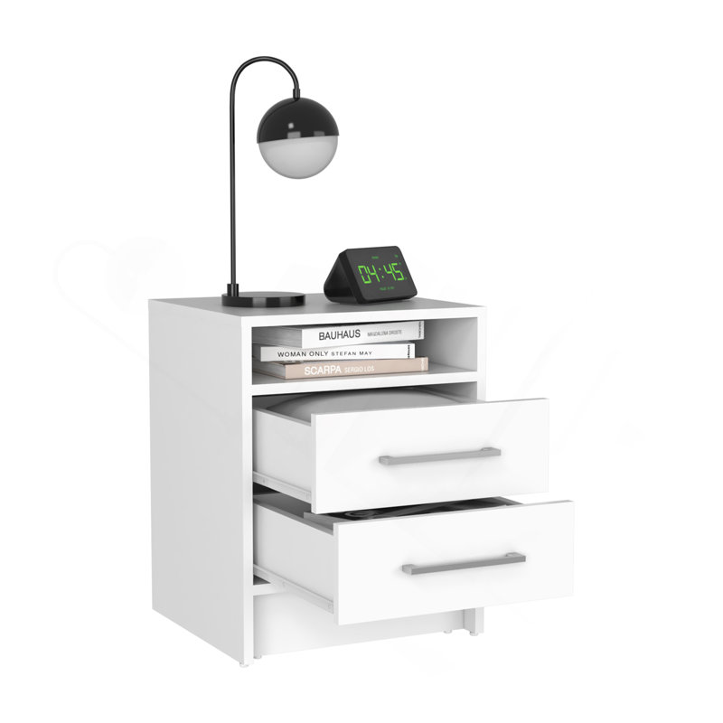 Eter Nightstand , End Table, Side Table Superior Top, Two Drawers -White, White