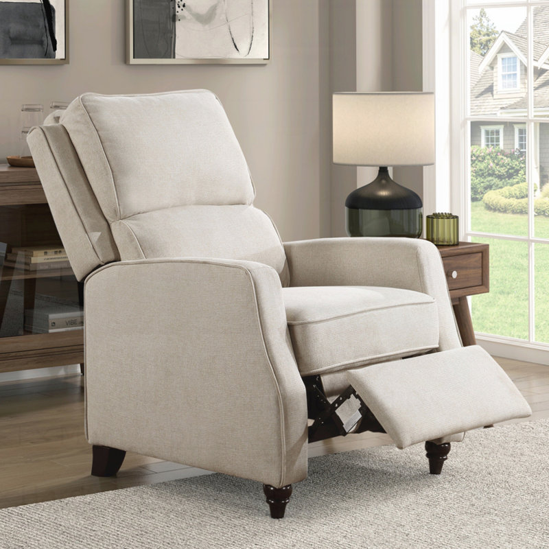 Comfortable Fabric Upholstered Push Back Reclining Chair with Solid Wood Frame, Ideal for Relaxation and Style in Any Living Space.