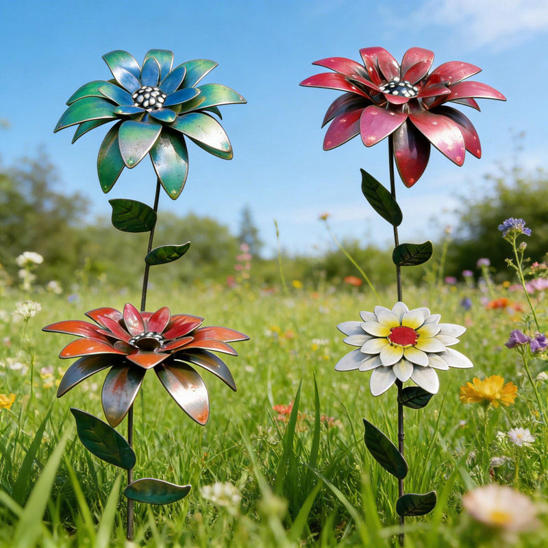 Ensemble de 4 piquets de jardin à fleurs en métal, 14,57 pouces, décoration de jardin pour l'extérieur