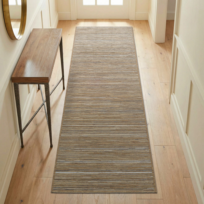 Tapis intérieur / extérieur rayé ivoire Ellenton, Tapis de couloir 2 pi 3 po x 7 pi 10 po