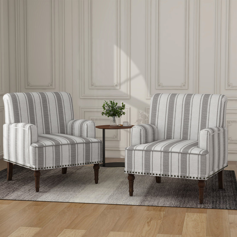 Arian 73 Cm Wide Linen Armchair, Grey Stripe Linen