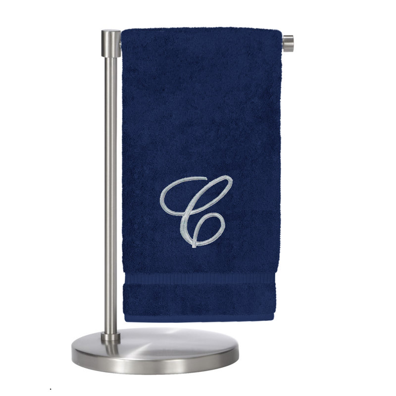 Ensemble de serviettes de bain 2 pièces 100% coton monogramme, Marine / Argent, C