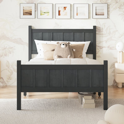 Twin Size Flat Panel Bed with Headboard & Footboard, Minimalist Modern Platform Bed with Wood Grain Finish, Shaker and Farmhouse Style Design, Sleek and Functional Bedroom Furniture,Black