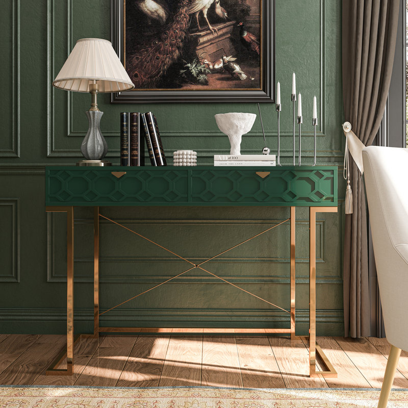 Araneli Home Office Desk with Drawers, Green