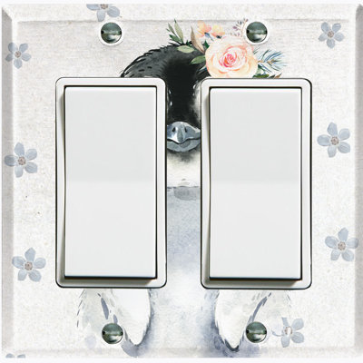 Cute Nursery Animal Penguin Flower 2 - Gang Toggle Light Switch Standard Wall Plate
