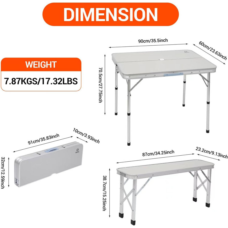 Table de pique-nique rectangulaire d'extérieur L 35,5 po x l 23,63 po