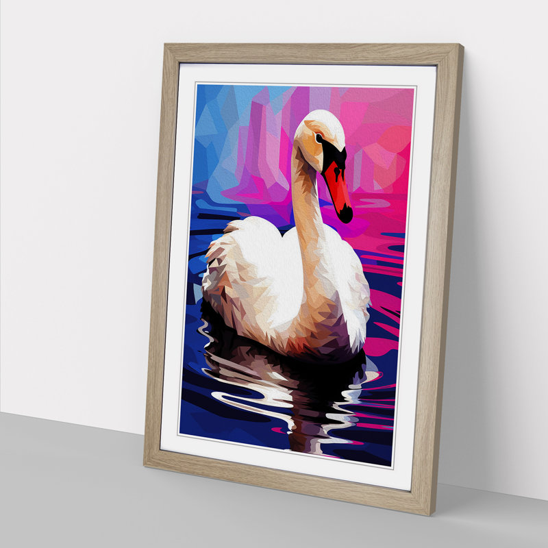Swan Pop - Single Picture Frame Print on Wood, Oak Framed, 64cm H x 46cm W